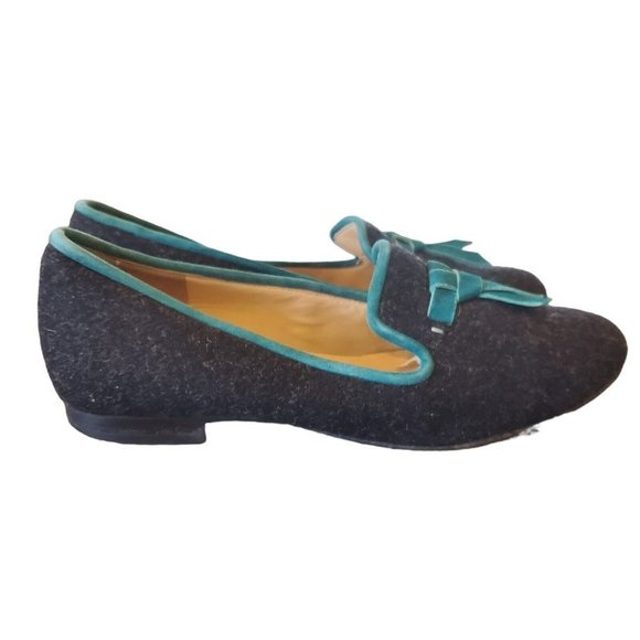 Cole Haan Sabrina Women's Charcoal Gray Wool Loafers Flats Teal Bow Size 6 - Picture 3 of 10